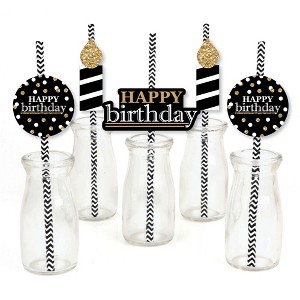 Big Dot of Happiness Adult Happy Birthday - Gold - Paper Straw Decor - Birthday Party Striped Decorative Straws - Set of 24 - 1 of 4