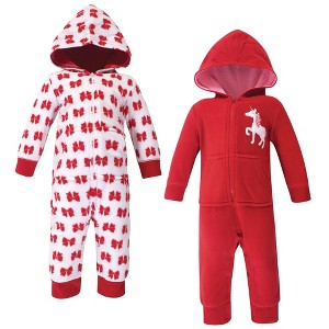 Hudson Baby Infant Girl Fleece Jumpsuits, Coveralls, and Playsuits 2pk, Christmas Unicorn - 1 of 3