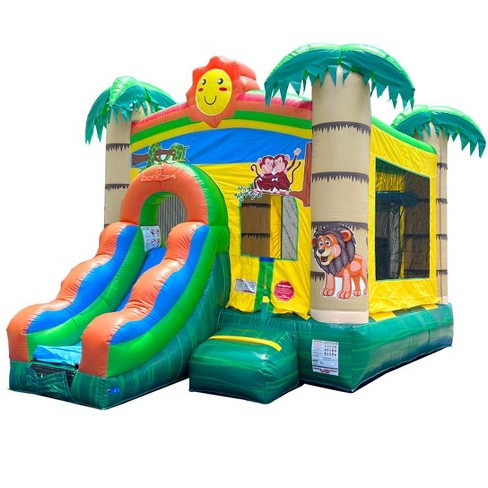 Pogo Bounce House Crossover Bounce House With Slide, Tropical Jungle 