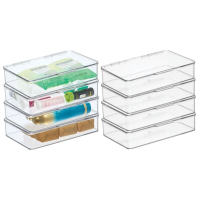 mDesign Plastic Bathroom Storage Organizer Bin Box with Hinge Lid