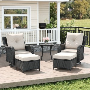 LayinSun Wicker Outdoor Furniture Set with 6-inch Comfy Cushions, High Back Patio Furniture Set with Swivel Rocking Chairs and Side Table - 1 of 4