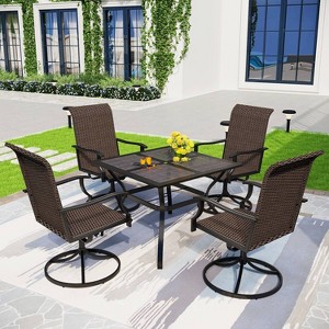 5pc Patio Dining Set with 360 Swivel Chairs & Square Net-Shaped Steel Tabletop - Captiva Designs: Weather-Resistant Outdoor Furniture - 1 of 4