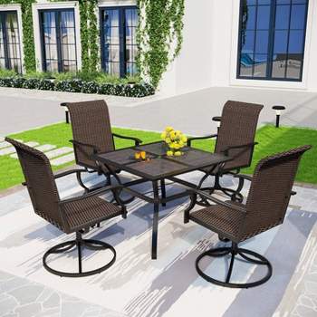 5pc Patio Dining Set with 360 Swivel Chairs & Square Net-Shaped Steel Tabletop - Captiva Designs