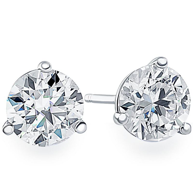Pompeii3 1.00Ct Round Brilliant Cut Natural Diamond Stud Earrings in 14K Gold Martini Setting, 2 of 4