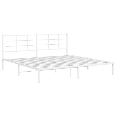 vidaXL White Metal King Bed Frame with Headboard - Powder-Coated Steel Bedroom Furniture