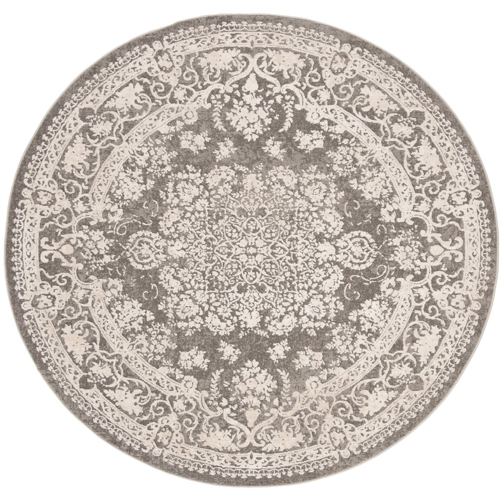 6'7in Medallion Loomed Round Area Rug Dark Gray/Cream - Safavieh