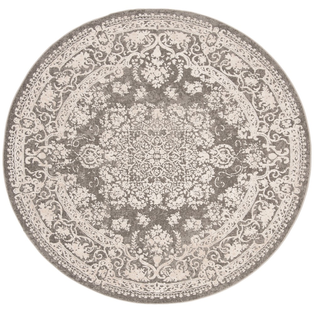 6'7in Medallion Loomed Round Area Rug Dark Gray/Cream - Safavieh