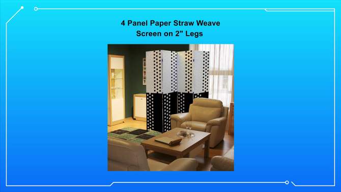 4 Panel Paper Straw Weave Screen on 2" Legs - Ore International, 6 of 10, play video