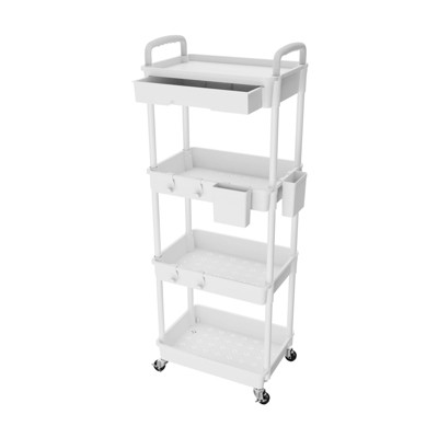 YIGII 4 Tier Rolling Utility Cart with Drawer,REBECAT Utility Cart Made of Multifunctional Storage Organizer Tool for Kitchen,Bathroom,Office(White)