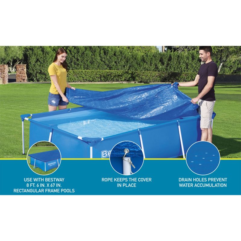 Bestway Flowclear Pro Rectangular UV Resistant Polyethylene Above Ground Swimming Pool Cover with Ropes (Pool Not Included), 5 of 10