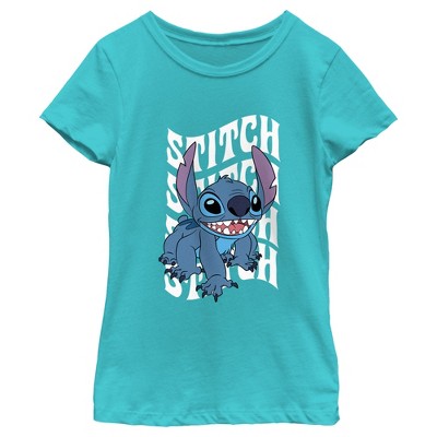 Girl's Lilo & Stitch Wavy Alien T-shirt - Tahiti Blue - X Large : Target