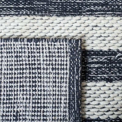 Ivory and Black Striped Wool Cotton Area Rug