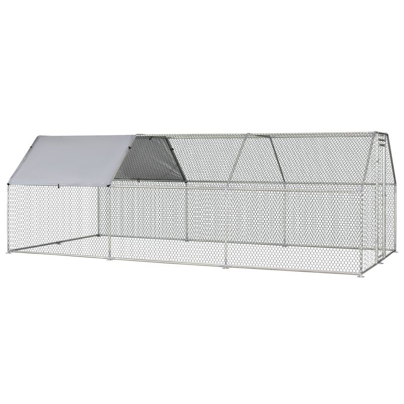 PawHut Chicken Coop Galvanized Metal Hen House Large Rabbit Hutch Poultry Cage Pen Backyard with Cover, Walk-In Pen Run, 4 of 7