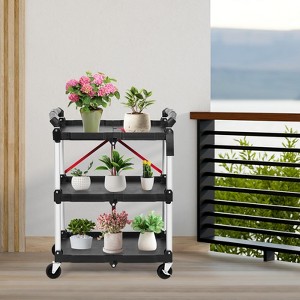 Portable Collapsible Service Cart,3 Tier Folding Rolling Utility Cart - 1 of 4