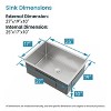 Gulches 27"x19" Stainless Steel Kitchen Sink, Single Bowl Undermount Handmade Brushed Nickel, with US Standard Drain & Hook - 4 of 4