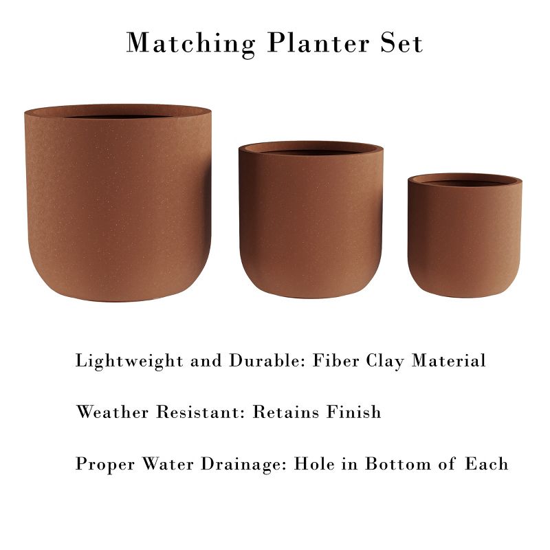 Fiber Clay Planters - 3-Piece Cylinder Pot Set with Drainage Holes for Potting and Replanting Flowers, Herbs, and Plants by Pure Garden (Brown), 3 of 9