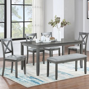 6-Piece Dining Set with Rectangular Wooden Table, 4 Upholstered Chairs and a Bench - 1 of 4