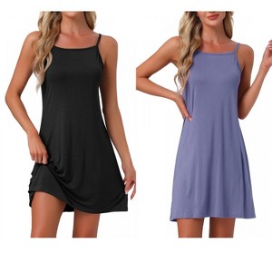 INSPIRE CHIC Women's 2 Pcs Modal Soft Spaghetti-Strap Dress Crewneck Sleepwear - 1 of 4