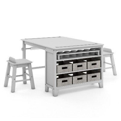 Gray Wooden Kids' Art Table and Stool Set with Storage
