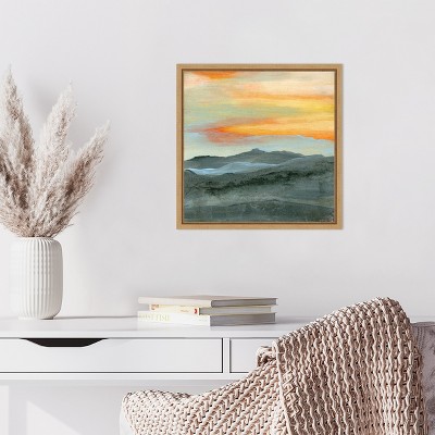 Sunset Over Blue Mountains Canvas Wall Art Print in Wooden Frame