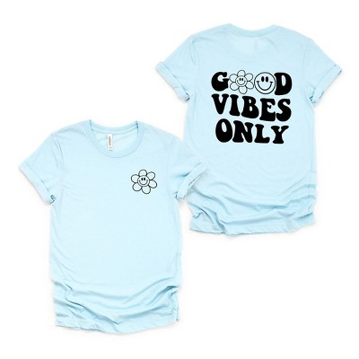 Simply Sage Market Women's Good Vibes Only Smiley Face Front and Back Short Sleeve Graphic Tee