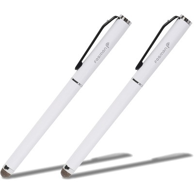 Fosmon 2 Pack Touchscreen Stylus Pens 2-in-1 Ballpoint Pen, Fibermesh Stylus Pen for iPad, iPhone, Android Tablet - White