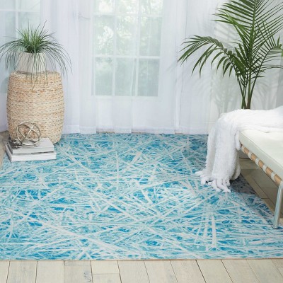 Lush Garden Floral Blue Synthetic 5' x 7' Easy Care Rug