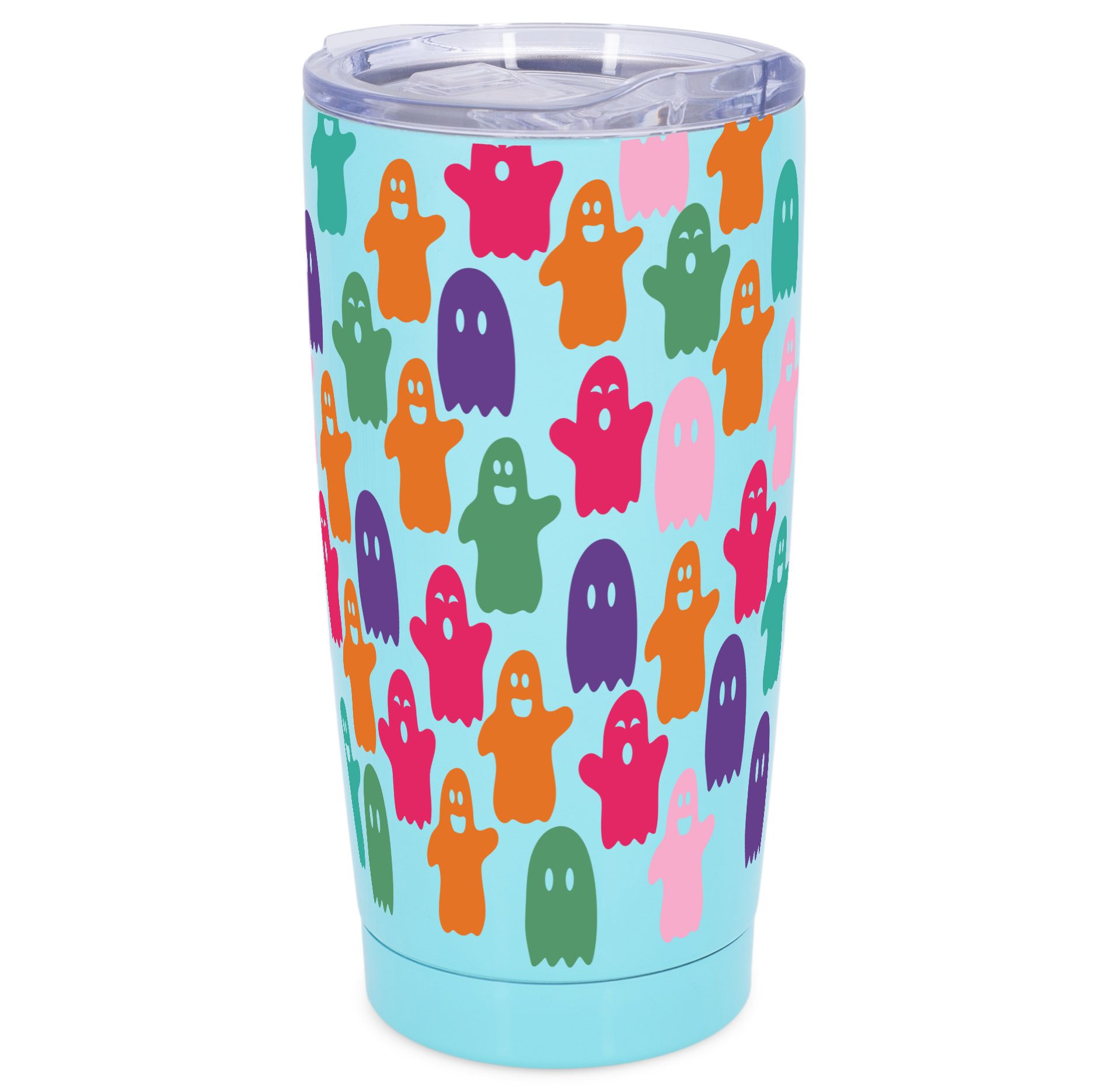Elanze Designs Little Monsters Ghosts Halloween Wrap-Around Design 20 Ounce Stainless Steel On-The-Go Coffee Mug, Thermal Travel Tumbler with Leak