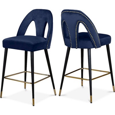 Meridian Furniture,Akoya Navy Velvet Stool, Set of 2