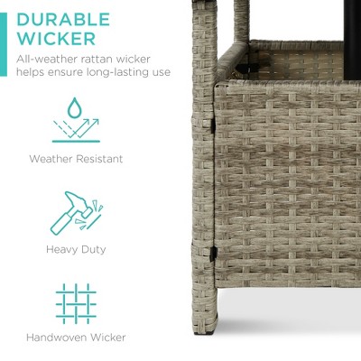 Elegant Grey Rattan Wicker Outdoor Side Table with Umbrella Hole