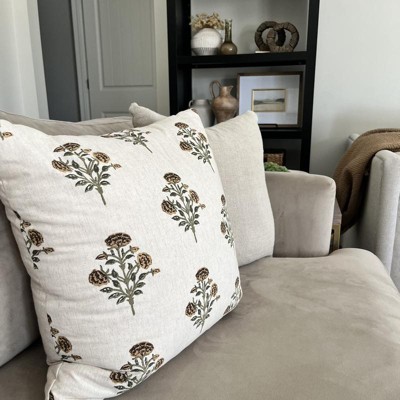 Block Print Threshold Linen Print Decorative Throw Pillow in Salt Ochre -  Chloe & Olive