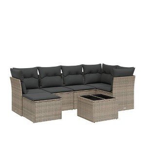vidaXL 7 Piece Patio Sofa Set with Cushions Gray Poly Rattan - without storage - 1 of 4