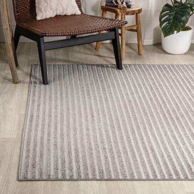 Gray and Ivory Striped Synthetic Reversible Area Rug