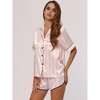 cheibear Women's Silky Satin Nightwear with Shorts Lounge Sleepwear Pajama Set - 2 of 4