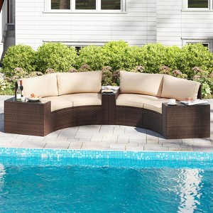 Costway 5 PCS Patio Furniture Set with Tempered Glass Top Side Tables Back & Seat Cushions - 1 of 4