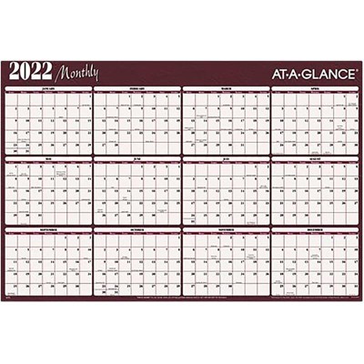 AT-A-GLANCE 2022 32" x 48" Yearly Calendar Reversible Maroon/Navy A152-22