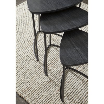 Olinmere Black Triangular Marble and Metal Nesting Tables, Set of 3