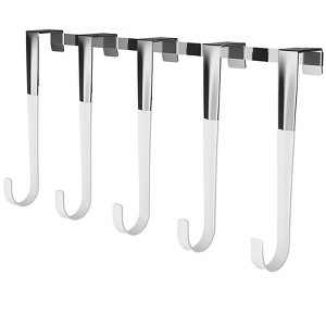 Home Mart Goods Heavy Duty White Silver Over The Door Hanger Hanging Rack 5 Hooks Organizer - 1 of 3