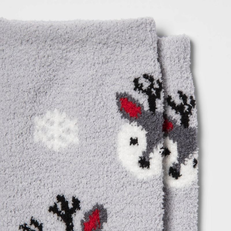 Women&#39;s Reindeer Cozy Holiday Crew Socks - Wondershop&#8482; Gray 4-10, 3 of 5
