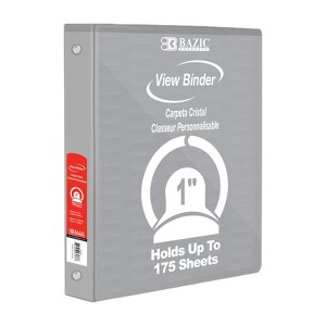 Bazic Products 3-Ring View Binder with 2 Pockets, 1", Gray (pack of 6) - 1 of 1
