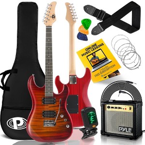 Pyle 6-String Electric Guitar Kit with 10W Amplifier, Digital Tuner & Accessories - Red (PEGKT99RD) - 1 of 4