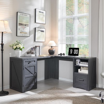 SinCiDo Home Office Desk, Modern Farmhouse 59" Computer Desk w/File Cabinet for Letter, T4, F4 Legal Storage, for Writing & Studying