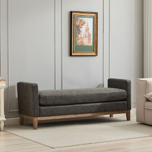Sapphtopaz Modern Elegant Ottoman with Upholstered Entryway Bench with Wood Legs & 2 Bolster Pillows End of Bed Bench for Living Room,Bedroom - 1 of 4