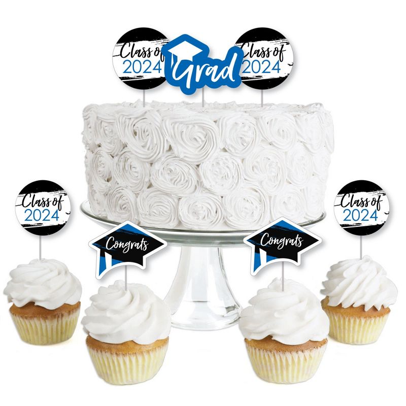 Big Dot of Happiness Blue 2024 Graduation Party - Dessert Cupcake Toppers - Clear Treat Picks - Set of 24, 1 of 8