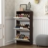Shoe Storage Cabinet 3 Flip Drawers Narrow Freestanding White Walnut Entryway Organizer - 2 of 4