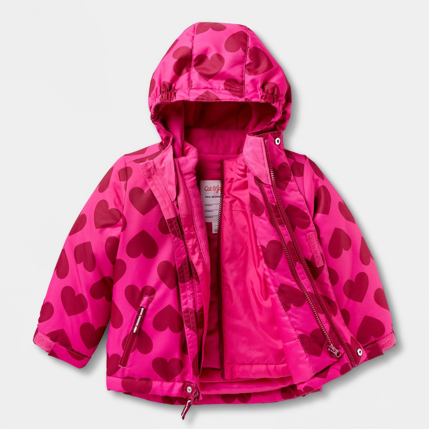 Куртка Cat & Jack 3-in-1 Winter Snowplay Heart Print Jacket для малышей, цвет: Розовый — фото 2