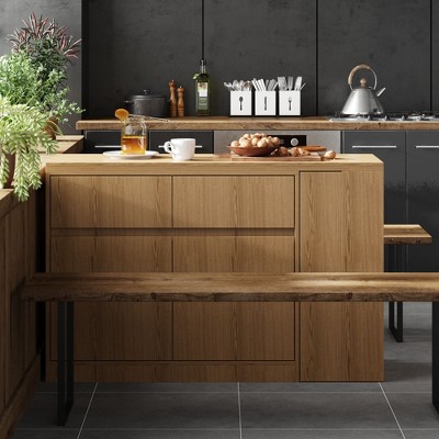 FUFU&GAGA Wooden Kitchen Island Extendable Desk Kitchen Cabinet Adjustable Tabletop Table