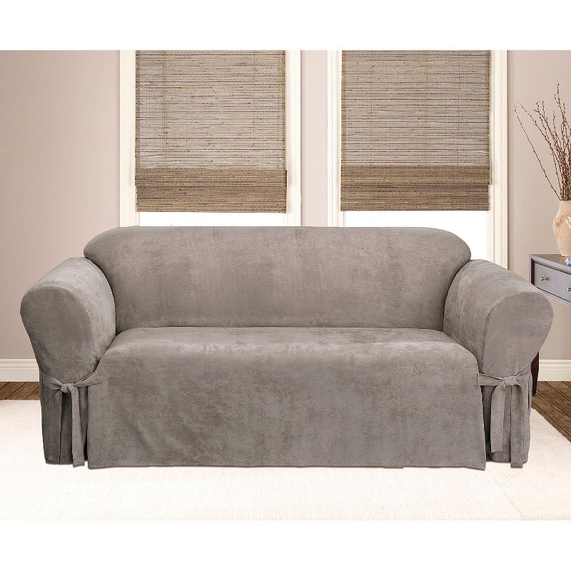 Soft Suede Sofa Slipcover Gray - Sure Fit, 3 of 6