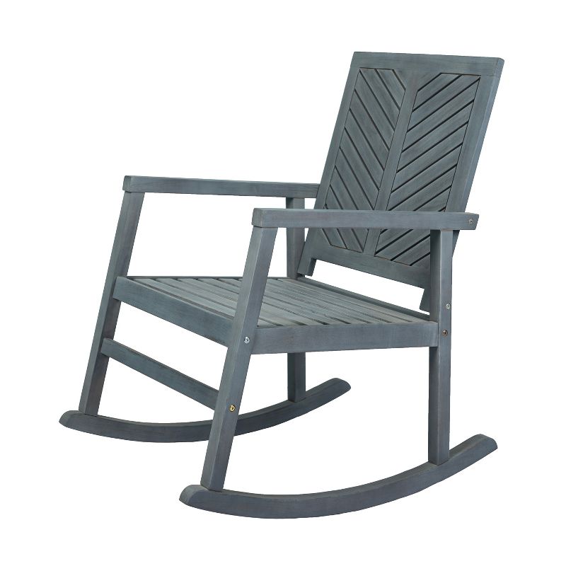Ned Modern Chevron-Back Acacia Wood Patio Outdoor Rocking Chair - JONATHAN Y, 1 of 10
