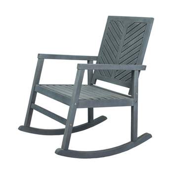 Ned Modern Chevron-Back Acacia Wood Patio Outdoor Rocking Chair - JONATHAN Y